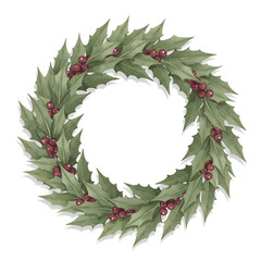 Soft Green Holly Wreath with Subtle Red Berries in Minimal Style