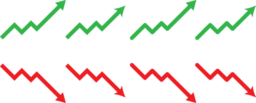 Upward and downward icon set. Directional arrows symbols. Increase Decrease Icons. Growth and decline signs. Vertical movement sign
