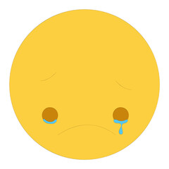 A yellow crying emoji with a sad curved mouth, teardrops falling from both eyes, and a simple expressive design that conveys sorrow, disappointment, or emotional pain.