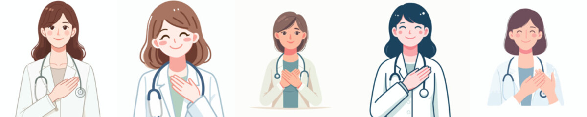 Fototapeta premium vector of a female doctor putting his hand on his chest as a sign of empathy