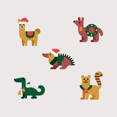 mexican christmas animals logo vectort white background .
