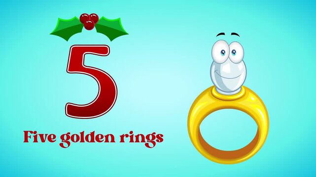 The 12 Days Of Christmas - 5th Day - Five Golden Rings - 4K Animation Video Motion Graphics With Background