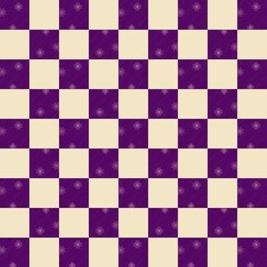 Purple floral checkerboard seamless pattern