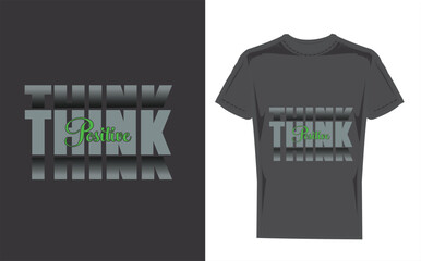 Black tshirt with think positive graphic design mockup on wooden background