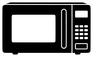 A black and white microwave icon, appliance, black, home appliance, icon, illustration, kitchenware, microwave, profile, against transparent background