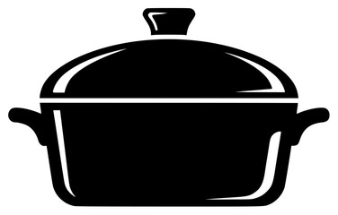 A black and white silhouette of a casserole dish with a lid, black, blanket, container, flat, food, home appliance, icon, illustration, kitchenware, lid, pot, profile, against transparent background
