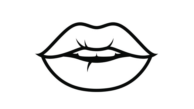 Stylized outline of full lips biting the lower lip, in black and white.