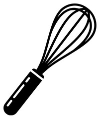 Obraz premium A black and white silhouette of a whisk, black, flat, home appliance, icon, illustration, kitchen utensil, kitchenware, mixer, profile, tool, whisk, against transparent background