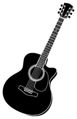 Fototapeta premium A black and white silhouette of an acoustic guitar, black, guitar, icon, illustration, instrument, profile, string, ukulele, against transparent background