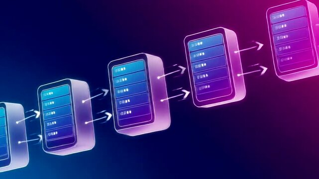 Digital blockchain technology network data flow abstract background.