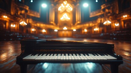 Grand Piano Stage Hall Luxury Music Performance.