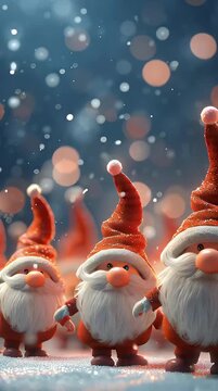Cute Christmas Dwarfs in Snowy Bokeh Light