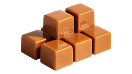 Obraz premium Stack of golden caramel candies isolated on transparent background