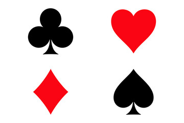 Playing Card Suits Icon Set &ndash; Spade, Heart, Club and Diamond Symbols Vector Illustration