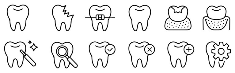 tooth care dental treatment line icons