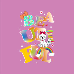 Beautiful cat - Girl t-shirt vector illustration design