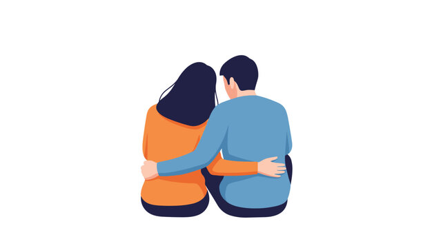 Couple sitting together with arm around shoulder