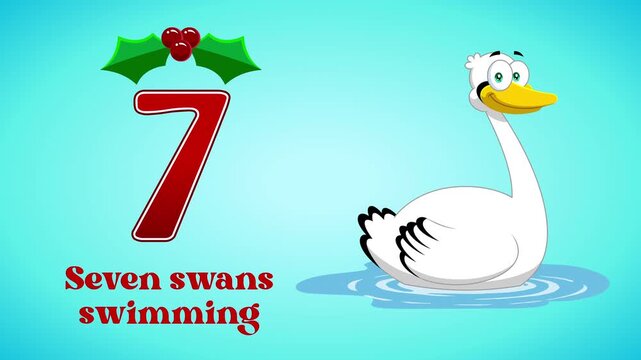 The 12 Days Of Christmas - 7th Day - Seven Swans Swimming - 4K Animation Video Motion Graphics With Background