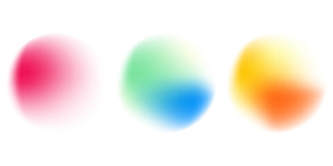 Set color circle gradient noise gradation. Abstract colorful watercolor blur mesh on isolated transparent background. Circle shape png.