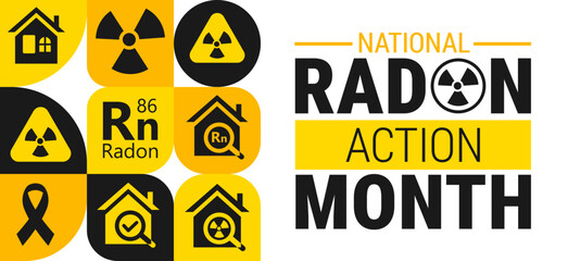 Obraz premium National Radon Action Month Geometric shape pattern background, banner, card or poster design template is observed every year during January, to raise awareness about the mission. Vector illustration.