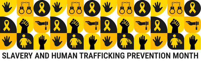 National Slavery and Human Trafficking Prevention Month Geometric shape pattern background, banner, card or poster design template is observed every year during January.