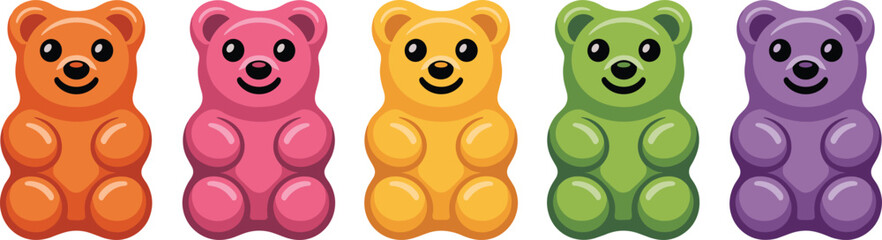 Colorful gummy bear illustration, cartoon candy, sweet treat design, playful snack icons, vibrant jelly bears, children’s dessert artwork © Creative Art