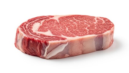 Raw marbled ribeye steak on white background with rich texture