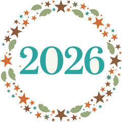 A Glimpse into the Future: A charming illustration featuring the number 2026 elegantly framed by a festive wreath of stars and leaves, signifying the approach of a new year.