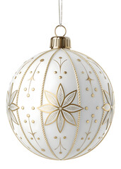 White and Gold Christmas Bauble png, Elegant Floral Ornament for Holiday Tree Decor. Gold Patterned Christmas Ball png, Chrismas item transparent Background.