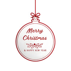 Merry Christmas & Happy New Year Ornament. Christmas Greeting Ornament – Red Outline with Bow and Floral Accent for Holiday Wishes. Marry Chrismas And happy new yearTransparent background.