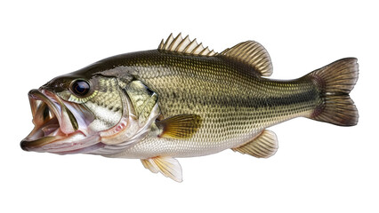 Largemouth Bass with Open Mouth Isolated on White