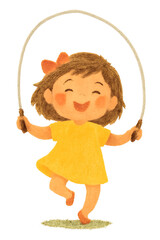 Happy Little Girl Joyfully Skipping Rope