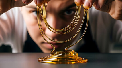 Chef Drizzling Syrup in Circular Motion with Spotlight Focus