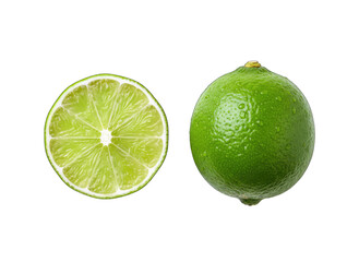 Lime Fruit, Whole and Slice, Isolated on White