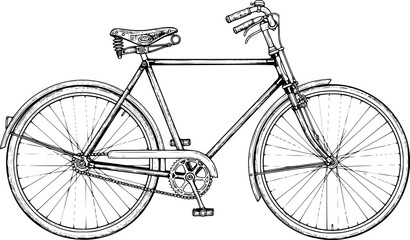 Vintage bicycle sketch illustration with detailed line work and classic design.