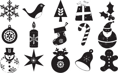 Christmas icon set - black and white - stock illustration