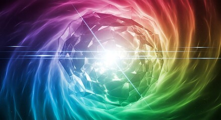 Fototapeta premium Prismatic sphere radiating light amidst swirling spectral waves background