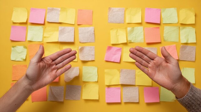 Team Planning with Sticky Notes, Collaboration and Brainstorming Workflow Concept