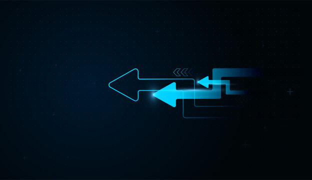 A group of backward arrows together illustrates progress, achievement, and backward financial trends. Vector illustration Technology and Digital Finance Arrows