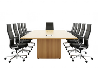 Modern Conference Room With Large Table and Office Chairs.