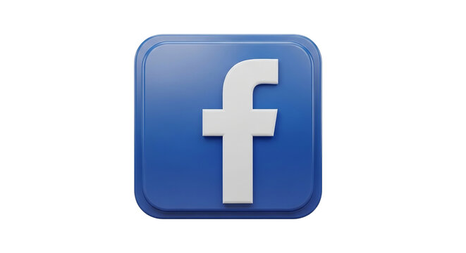 Three dimensional glossy blue icon featuring the white lowercase letter f representing the popular social media platform facebook on black