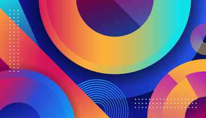 Vibrant abstract geometric background with colorful gradient circles, overlapping shapes, and modern design elements.