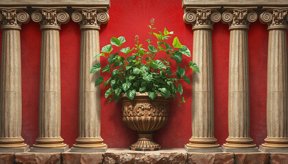 Roman Pompeii fresco style Greek colums and floral motifs