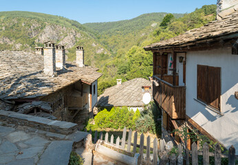 Traditional architecture in the old, historic village of Kovachevitsa in the Rhodope Mountains, Bulgaria