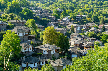 Panoramic view of the town of Kovachevitsa in the Rhodope Mountains in Bulgaria