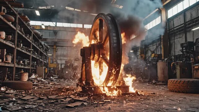 Industrial metal manufacturing sparks factory interior