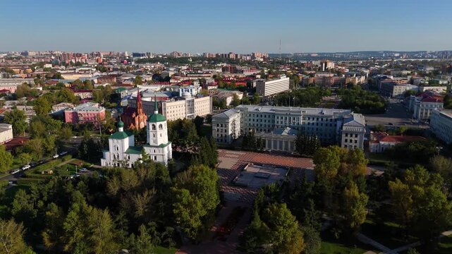 drone view of the center of Irkutsk