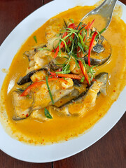 Striped Catfish dried red curry. Thai called Chu Chee. Thai traditional food