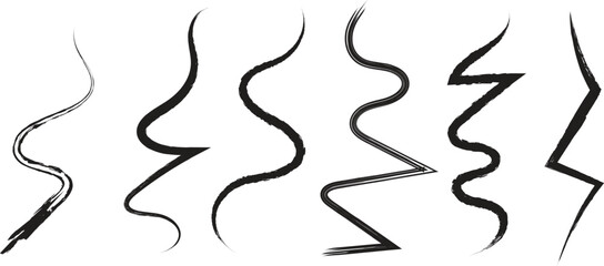 Abstract black brushstrokes forming wavy and jagged lines on white background