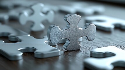 Silver Puzzle Piece Stands Out On Wood.